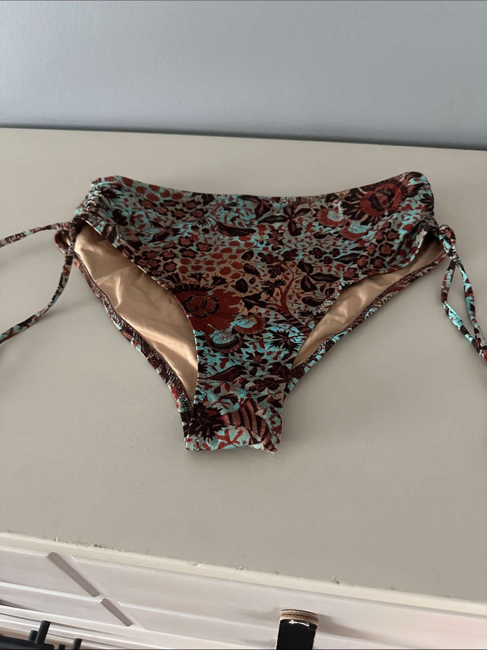 Ulla Johnson Zahara Floral Paisley Tie-Side Bikini Bottoms in Teal & Rust new